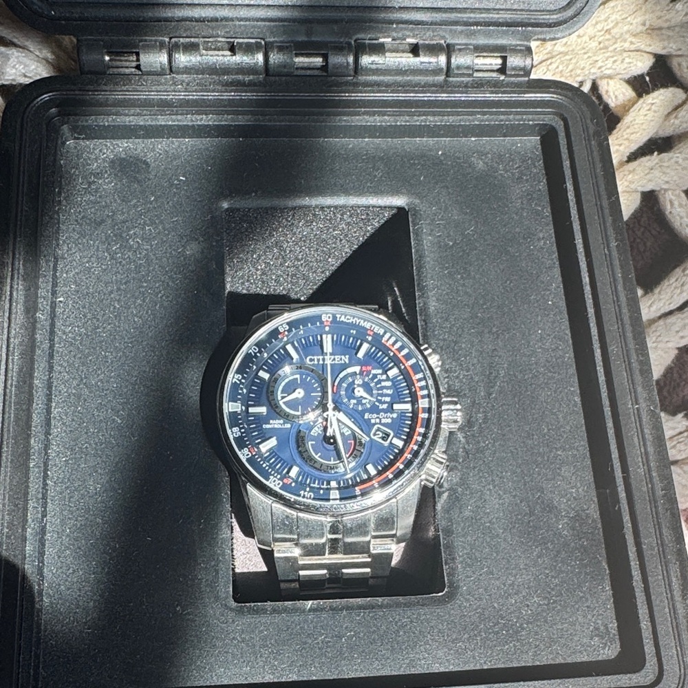 Citizen Men's Blue and Silver Chronograph Watch
